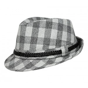 Fedora Hats – 12 PCS Plaid Print w/ Braided Band - White - HT-FHT2490WT